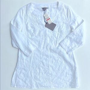 Tommy Bahama linen tunic White Fitted 3/4 Sleeve‎ Pick leaf blouse XS/TP